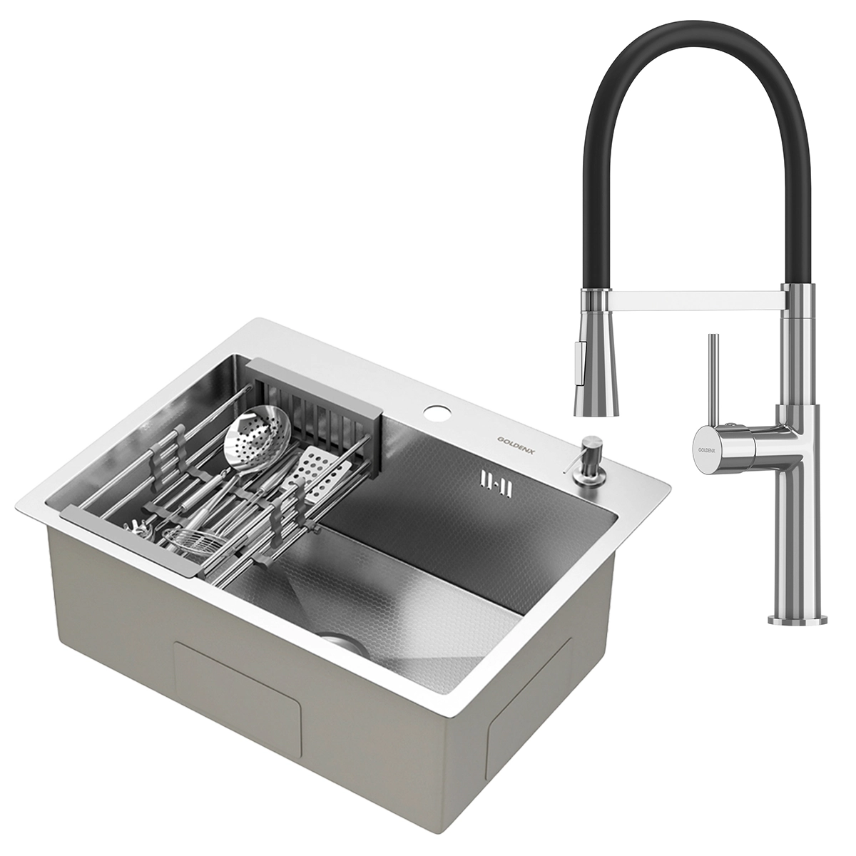 Kit Cuba Gourmet Quebec 60cm Aço Inox 304 e Torneira Gourmet Bélgica Monocomando GoldenX