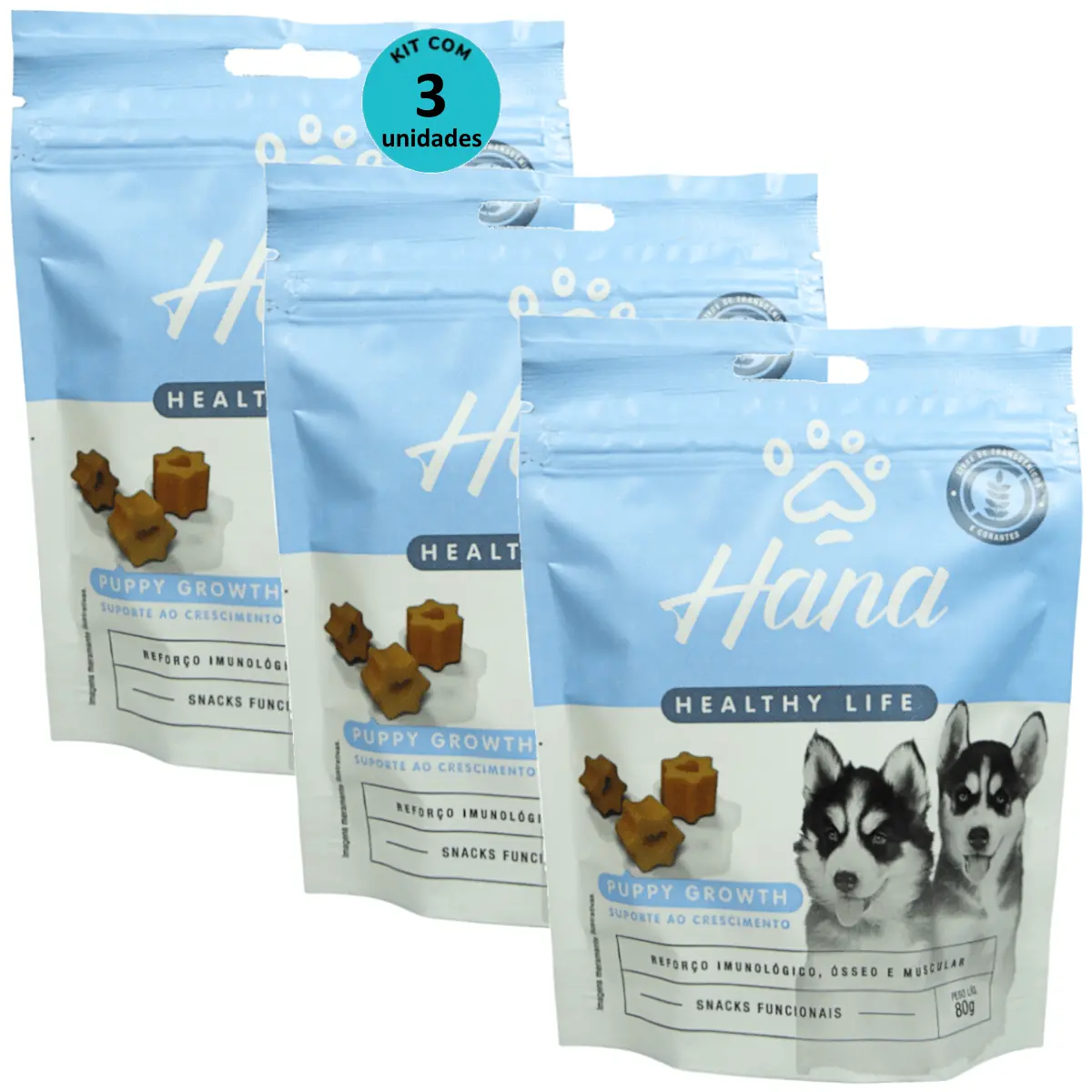 Hana Puppy Growth Suporte ao Crescimento 80g Snacks Para Cães Filhotes Kit C/ 3 un