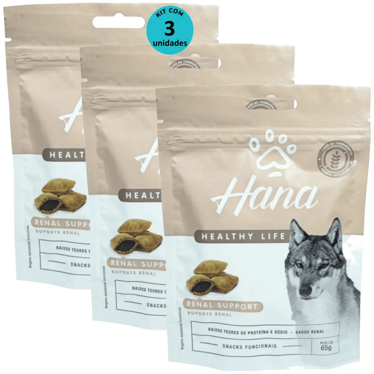 Hana Suporte Renal 65g Snacks Para Cães Adultos Kit C/ 3 un