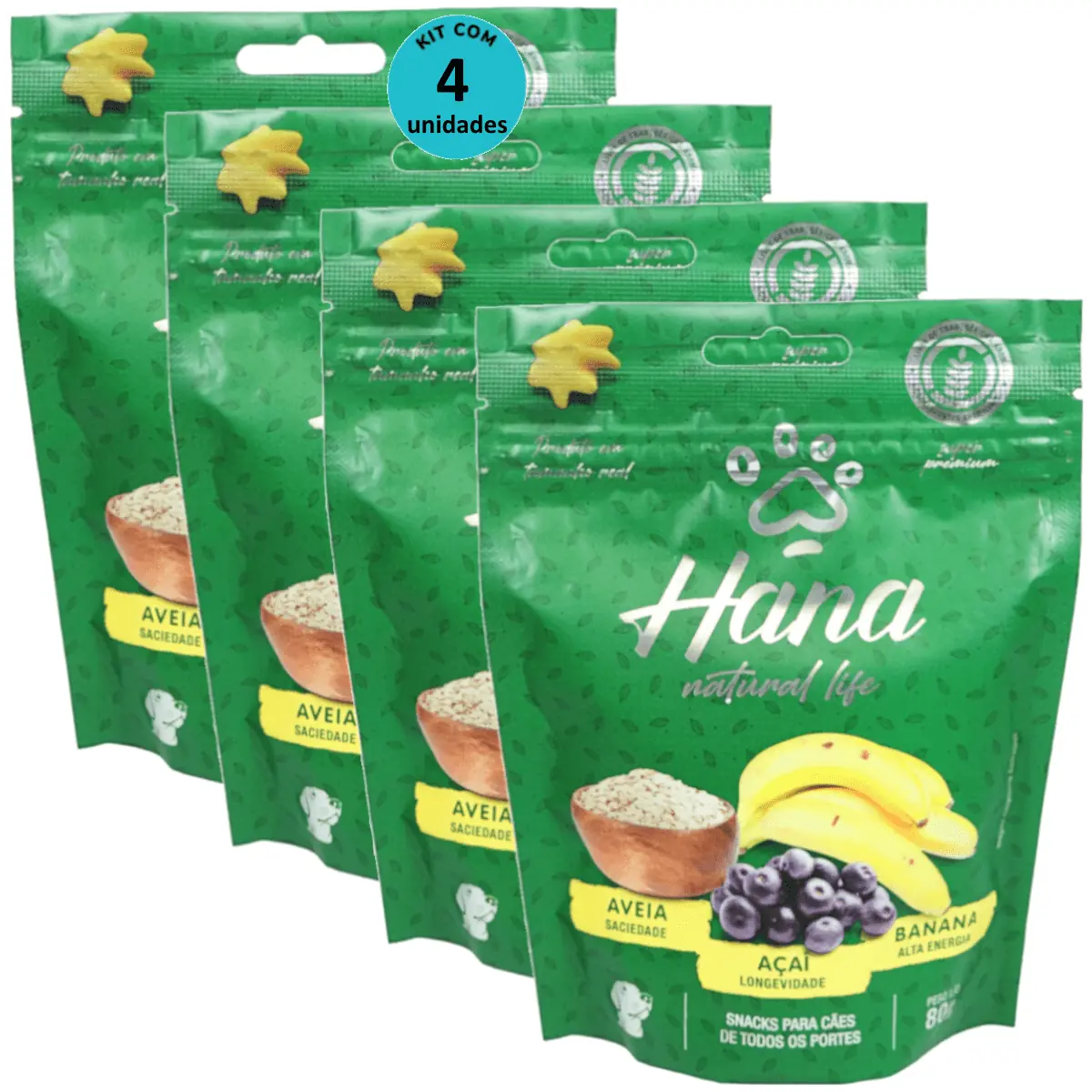Hana Natural Life Aveia Açaí Banana 80g Snacks Para Cães Adultos Kit C/ 4 un