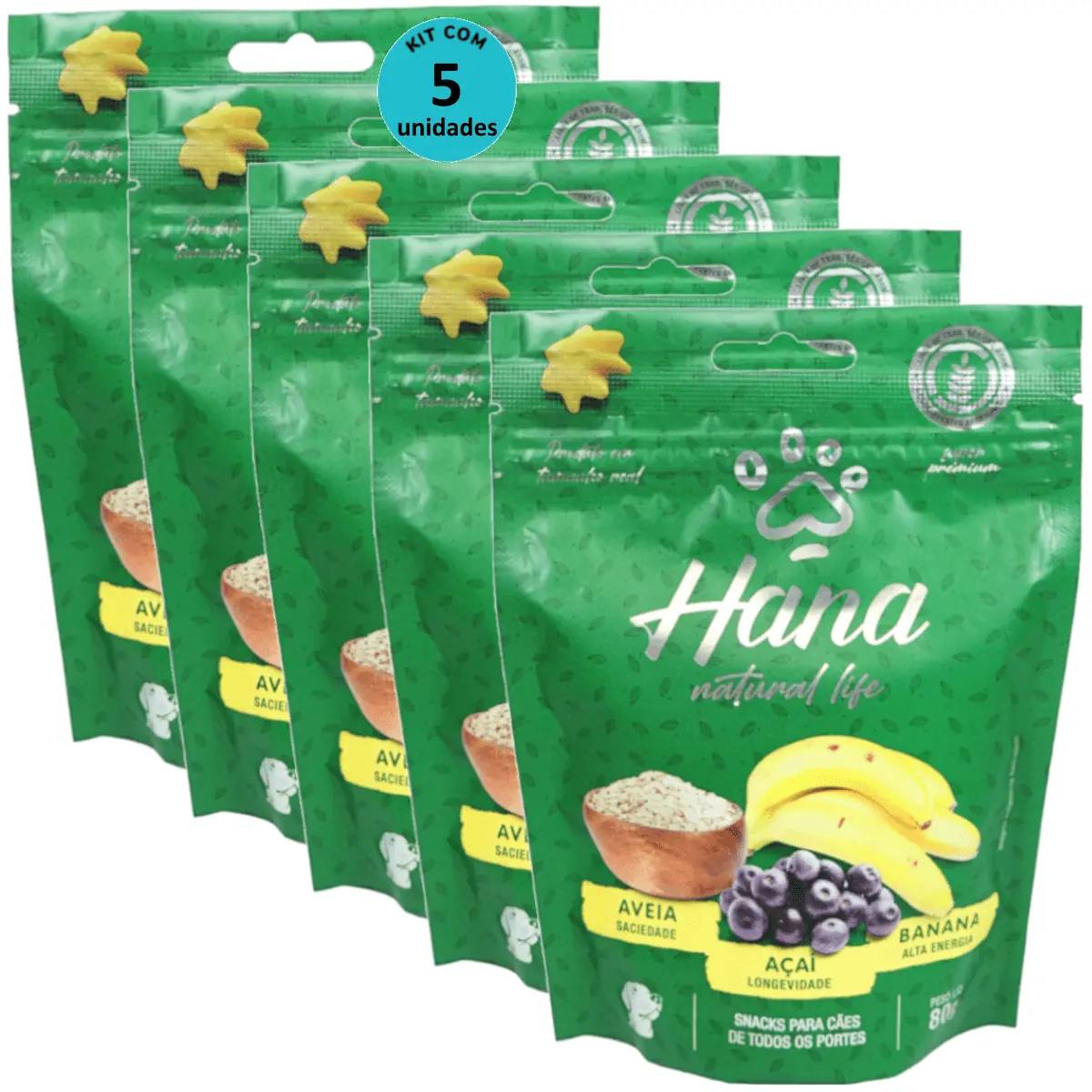 Hana Natural Life Aveia Açaí Banana 80g Snacks Para Cães Adultos Kit C/ 5 un