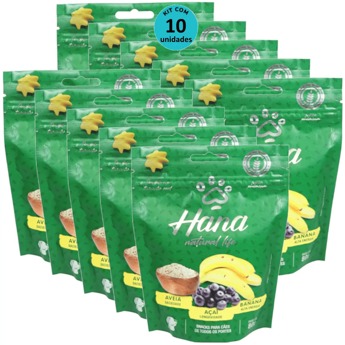 Hana Natural Life Aveia Açaí Banana 80g Snacks Para Cães Adultos Kit C/ 10 un