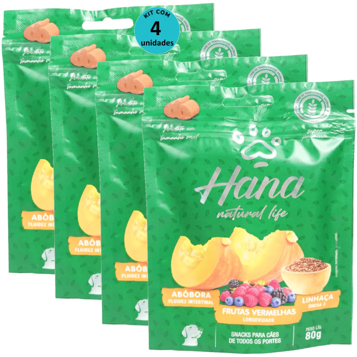 Hana Natural Life Abóbora Frutas Vermelhas Linhaça 80g Para Cães Adultos Kit C/ 4 Un