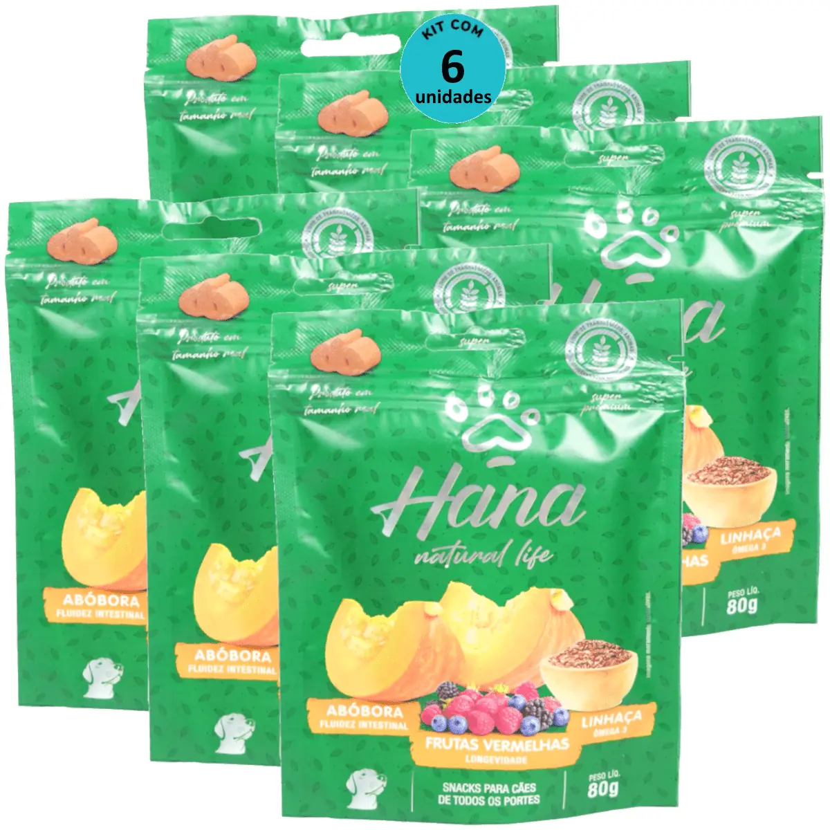 Hana Natural Life Abóbora Frutas Vermelhas Linhaça 80g Para Cães Adultos Kit C/ 6 Un