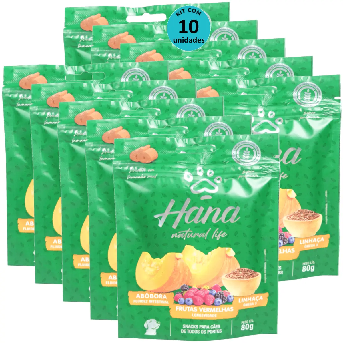 Hana Natural Life Abóbora Frutas Vermelhas Linhaça 80g Para Cães Adultos Kit C/ 10 Un