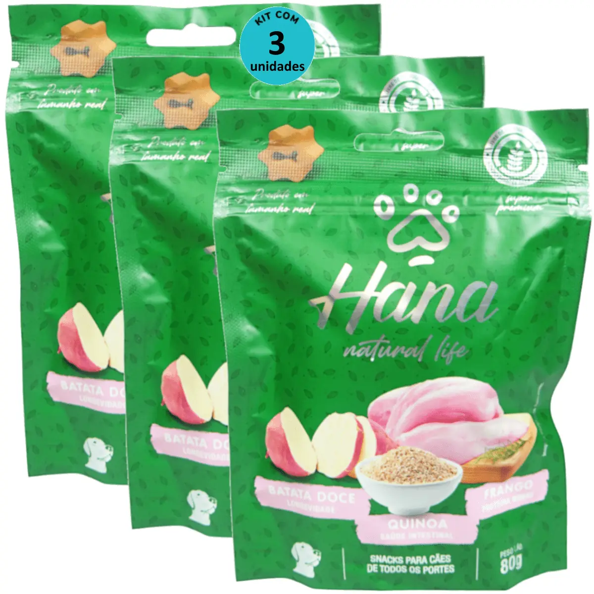 Hana Natural Life Batata Doce Quinoa Frango 80g Para Cães Adultos Kit C/ 3 Un
