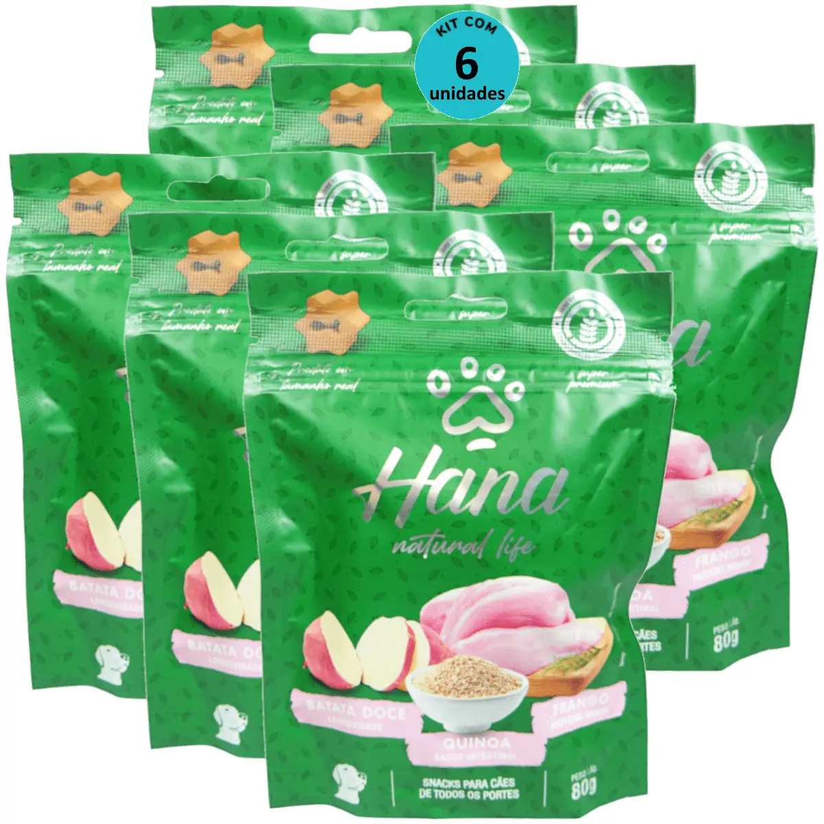 Hana Natural Life Batata Doce Quinoa Frango 80g Para Cães Adultos Kit C/ 6 Un