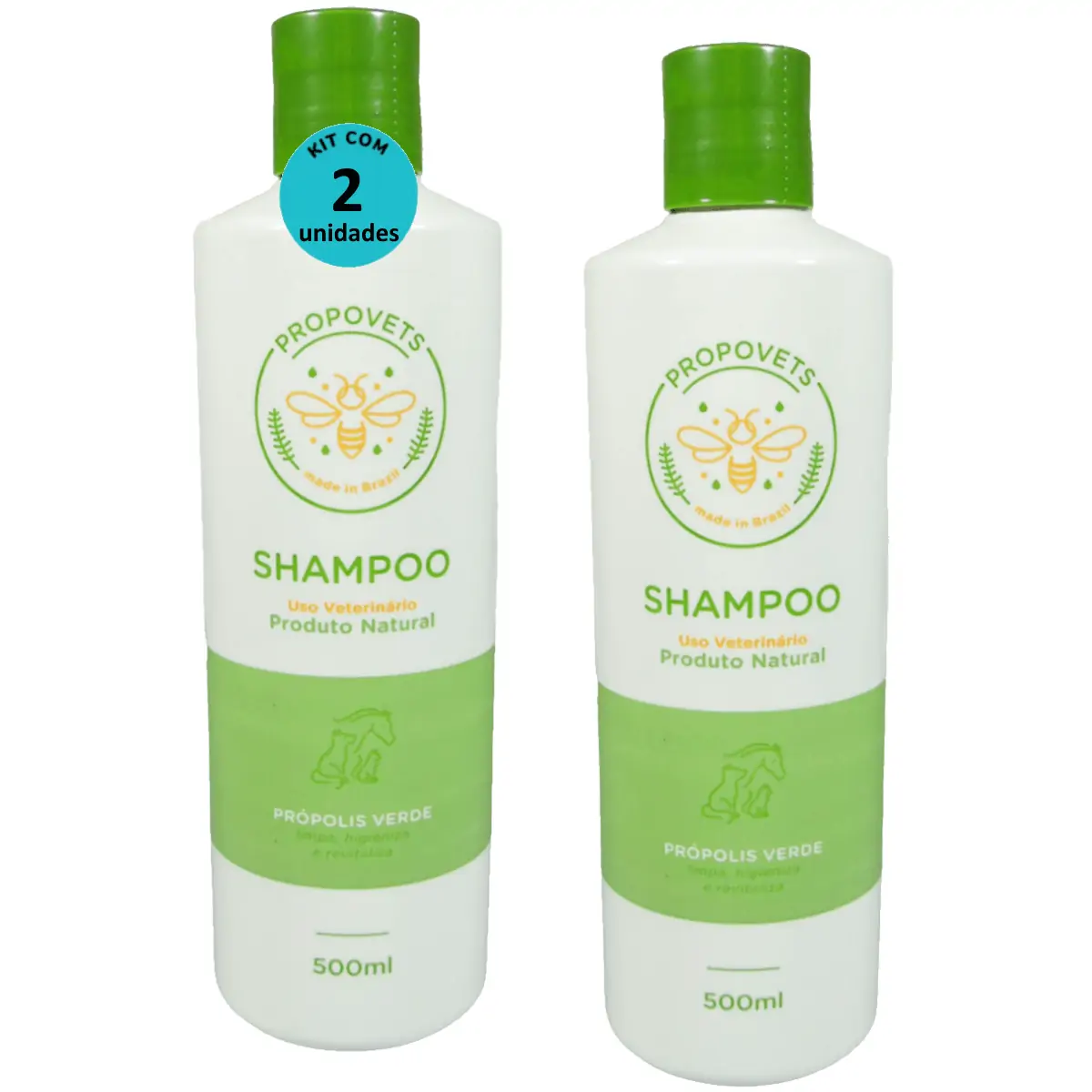Shampoo Natural Propovets Própolis Verde Cães Gatos Equinos 500ml Kit Com 2 Unidades