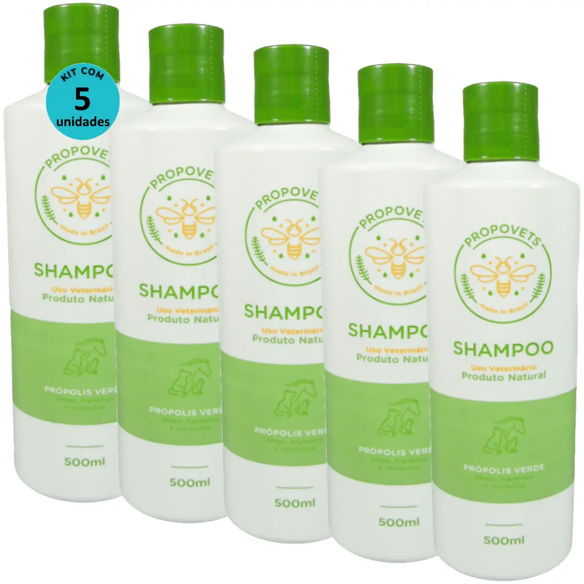 Shampoo Natural Propovets Própolis Verde Cães Gatos Equinos 500ml Kit Com 5 Unidades