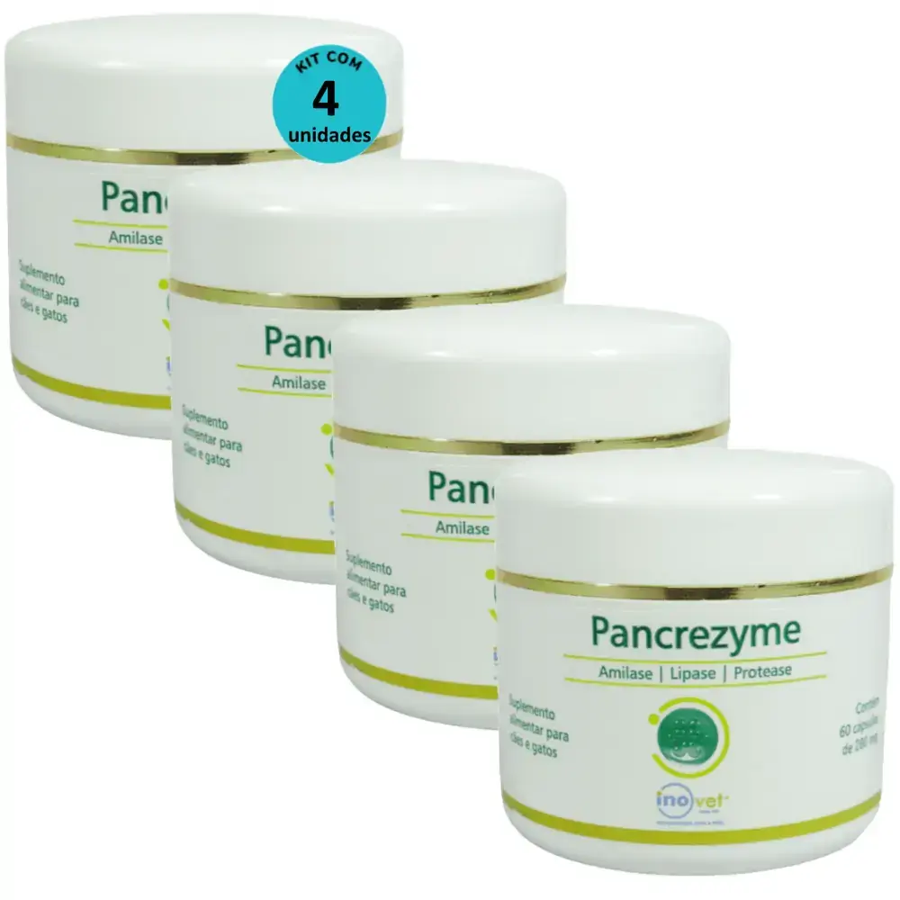 Pancrezyme 60 Cápsulas 280mg Para Cães e Gatos Inovet Kit Com 4