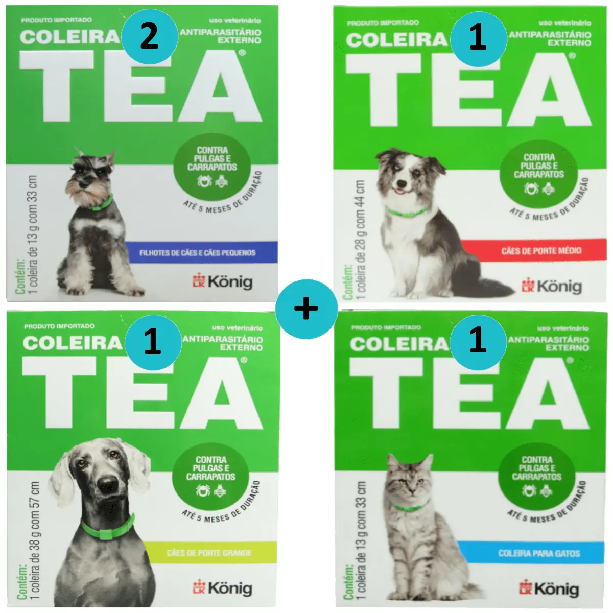 Coleira Contra Pulgas Carrapatos Kit 2P + 1M + 1G + 1 Gatos