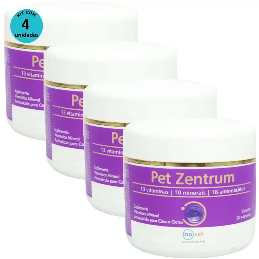 Pet Zentrum Suplemento Para Cães e Gatos Com 30 cápsulas Kit Com 4