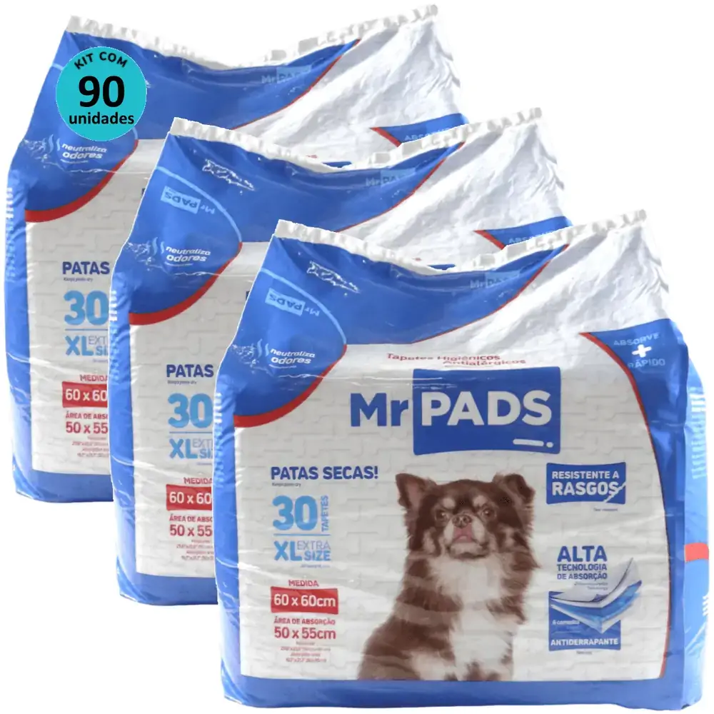 Tapete Higiênico Mr Pads 90x60 Antialérgico Para Cães Kit Com 90 unidades