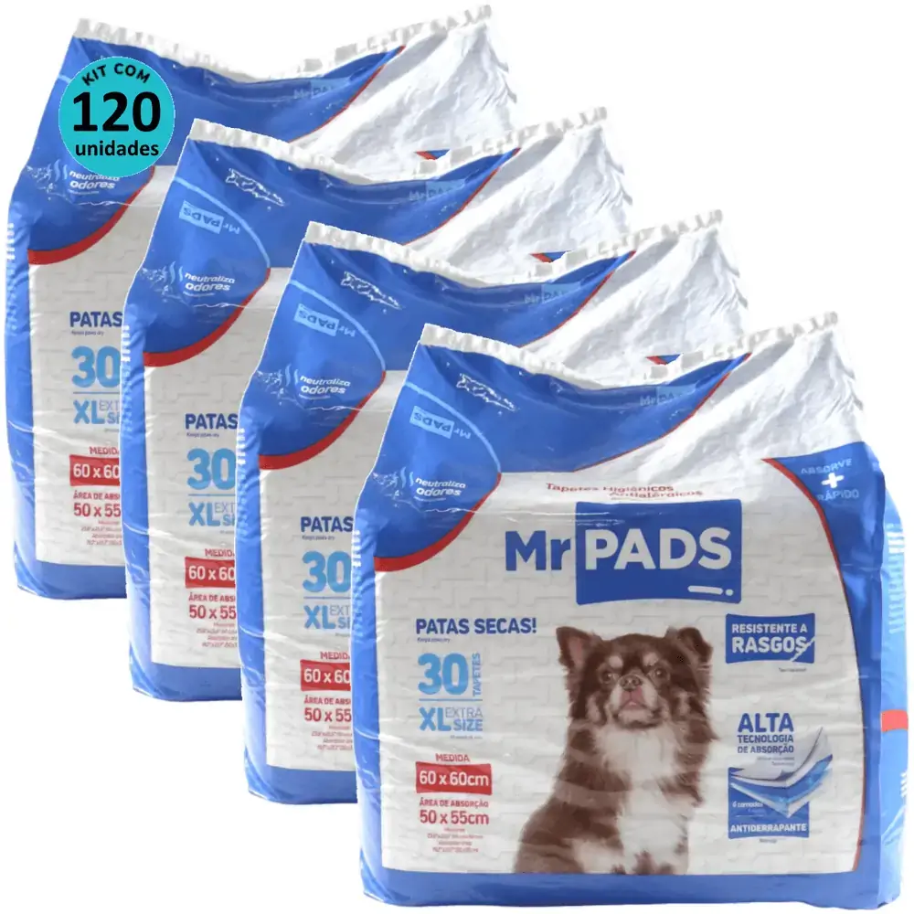Tapete Higiênico Mr Pads 90x60 Antialérgico Para Cães Kit Com 120 unidades
