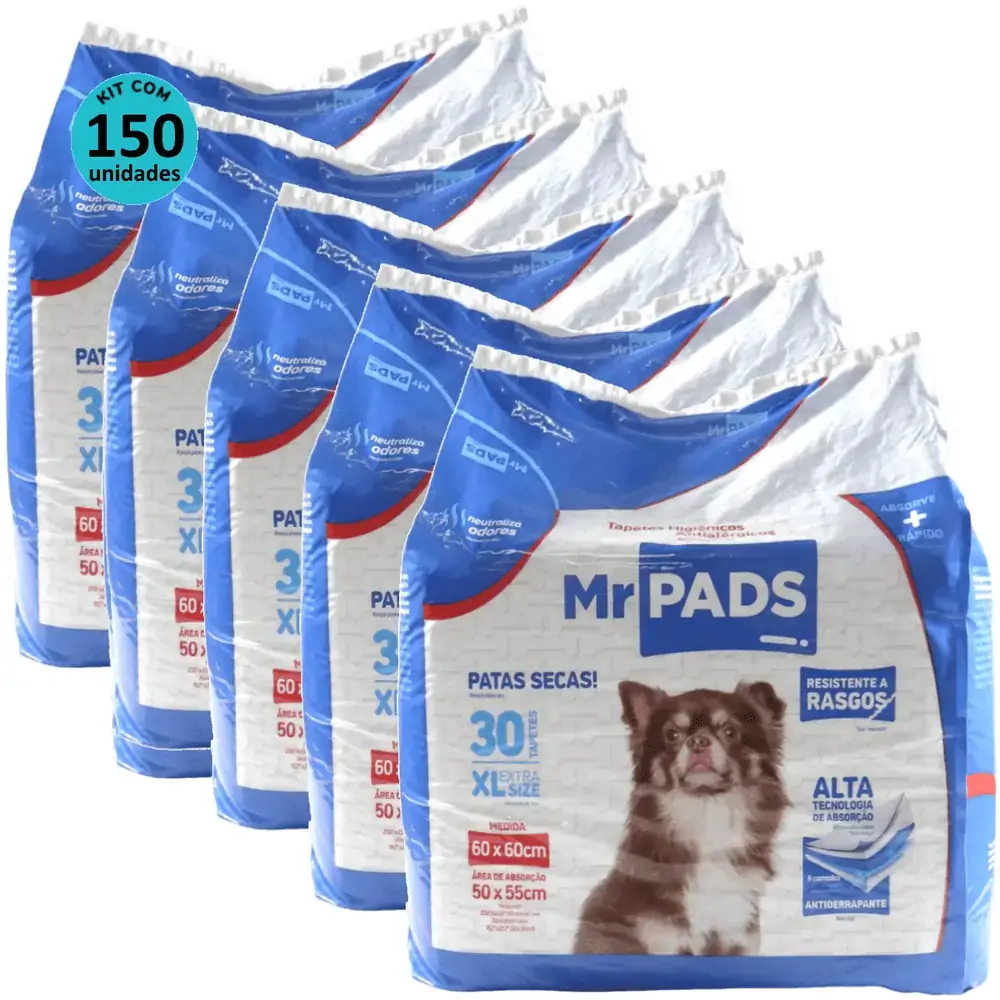 Tapete Higiênico Mr Pads 90x60 Antialérgico Para Cães Kit Com 150 unidades