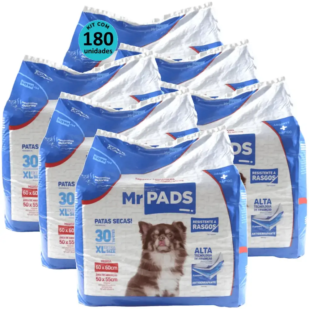 Tapete Higiênico Mr Pads 90x60 Antialérgico Para Cães Kit Com 180 unidades