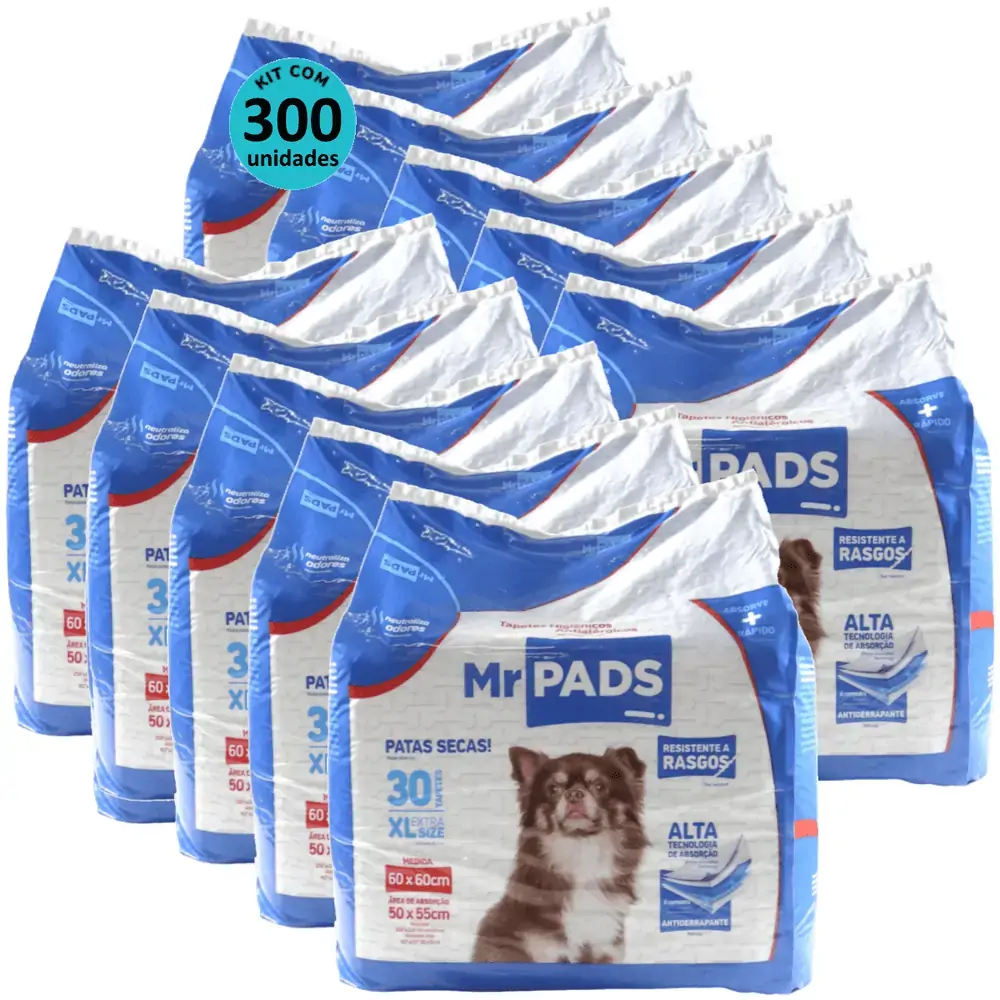 Tapete Higiênico Mr Pads 90x60 Antialérgico Para Cães Kit Com 300 unidades
