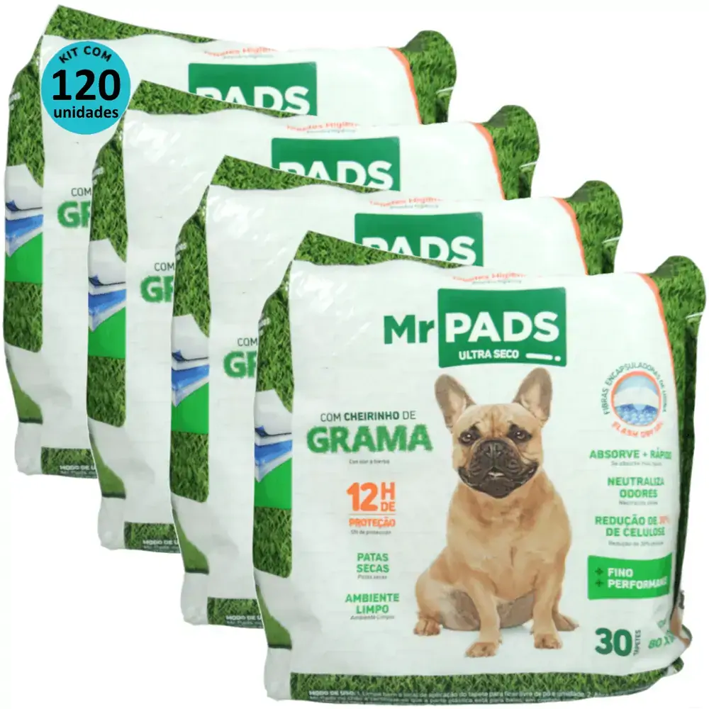 Tapete Higiênico Mr Pads Cheirinho de Grama 80x60cm Kit Com 120 unidades