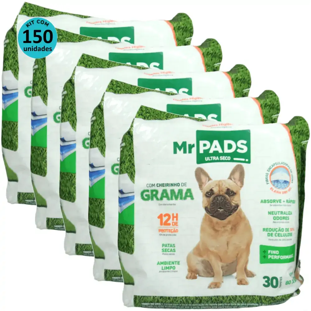 Tapete Higiênico Mr Pads Cheirinho de Grama 80x60cm Kit Com 150 unidades