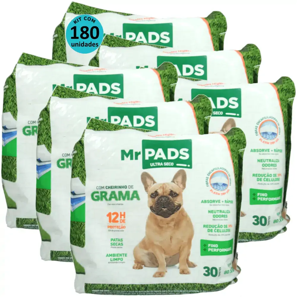Tapete Higiênico Mr Pads Cheirinho de Grama 80x60cm Kit Com 180 unidades