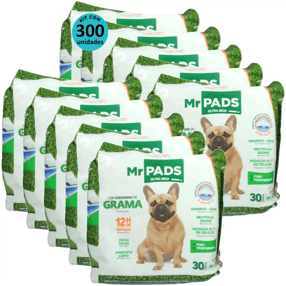 Tapete Higiênico Mr Pads Cheirinho de Grama 80x60cm Kit Com 300 unidades