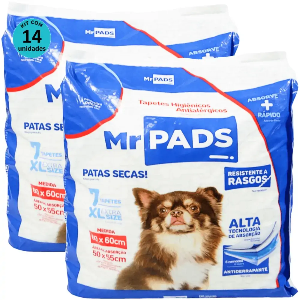 Tapete Higiênico Mr Pads 60x60 Antialérgico Para Cães Kit Com 14 unidades