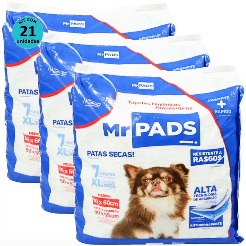 Tapete Higiênico Mr Pads 60x60 Antialérgico Para Cães Kit Com 21 unidades