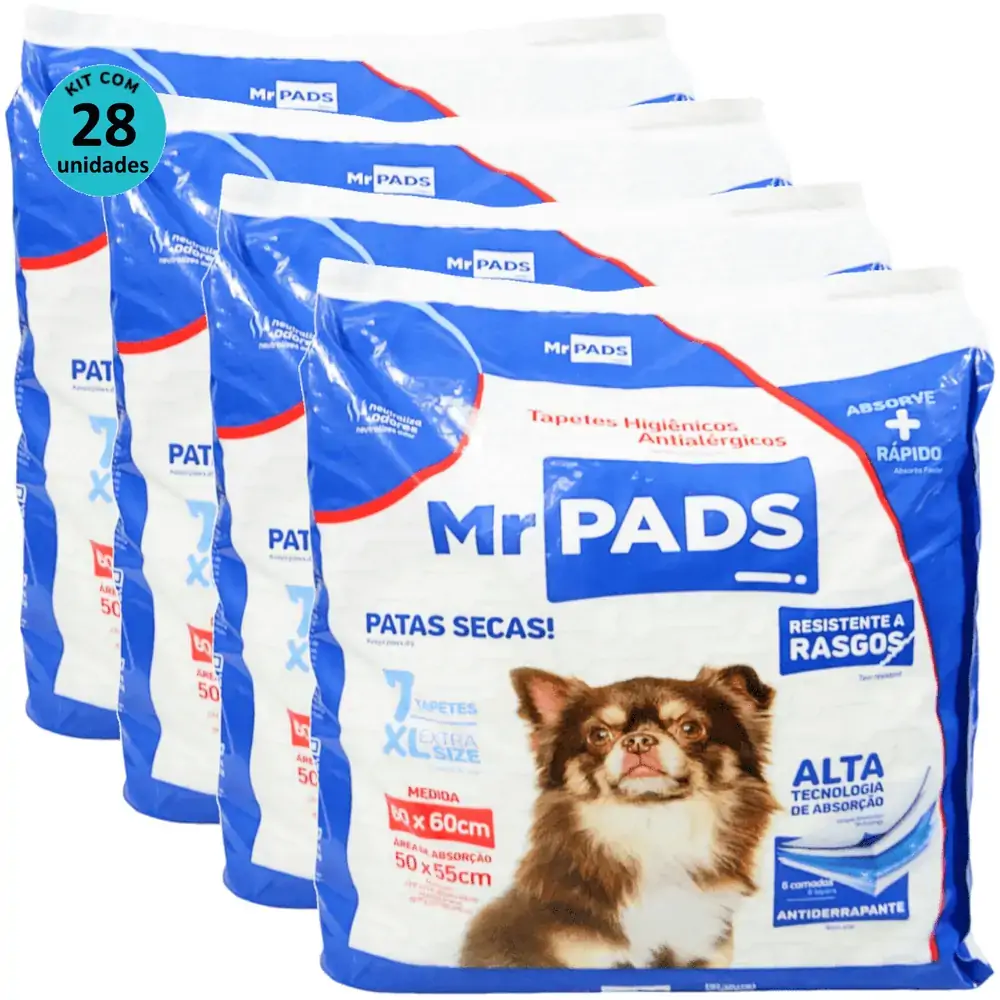 Tapete Higiênico Mr Pads 60x60 Antialérgico Para Cães Kit Com 28 unidades