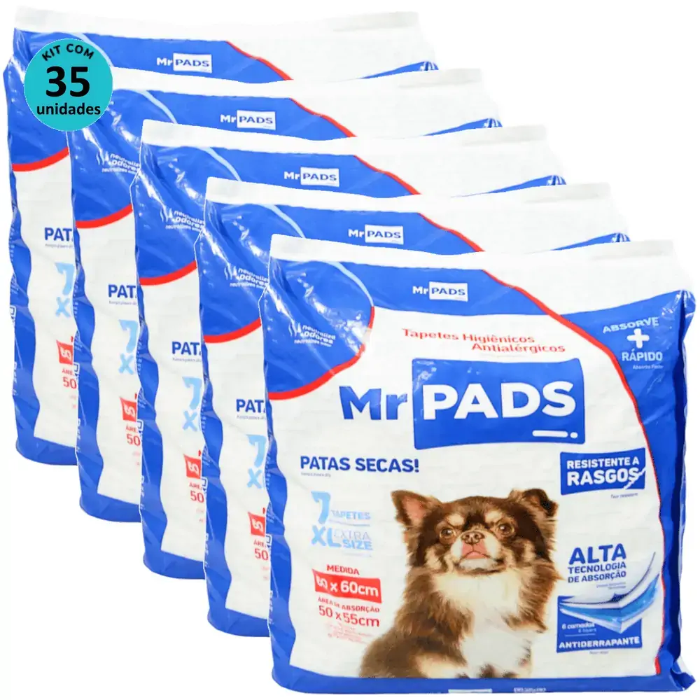 Tapete Higiênico Mr Pads 60x60 Antialérgico Para Cães Kit Com 35 unidades