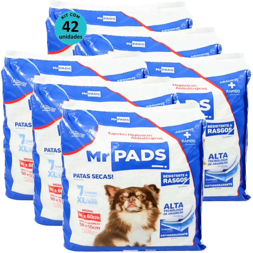 Tapete Higiênico Mr Pads 60x60 Antialérgico Para Cães Kit Com 42 unidades