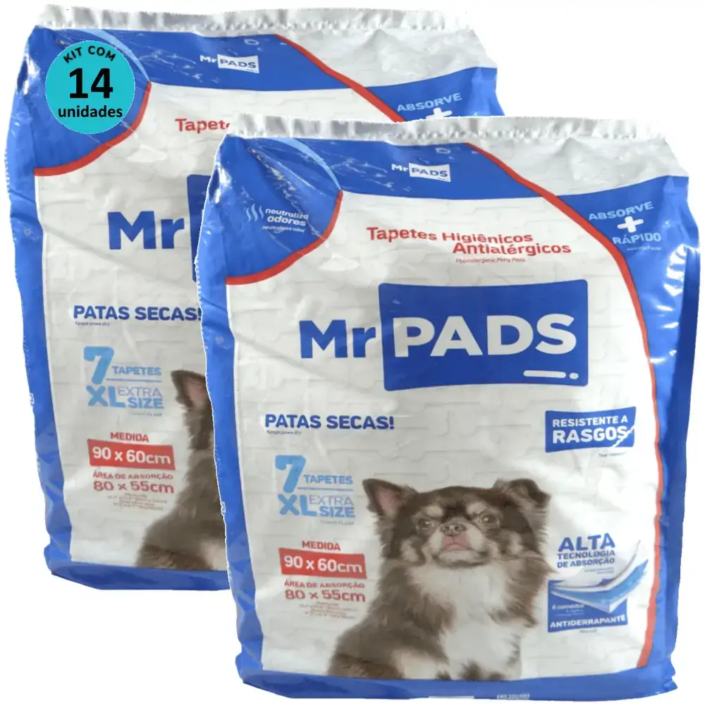 Tapete Higiênico Mr Pads 90x60 Antialérgico Para Cães Kit Com 14 unidades