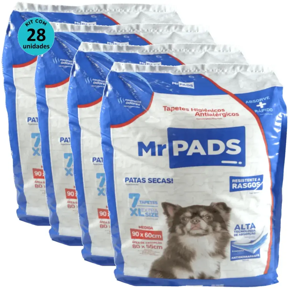 Tapete Higiênico Mr Pads 90x60 Antialérgico Para Cães Kit Com 28 unidades