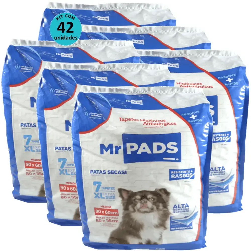 Tapete Higiênico Mr Pads 90x60 Antialérgico Para Cães Kit Com 42 unidades