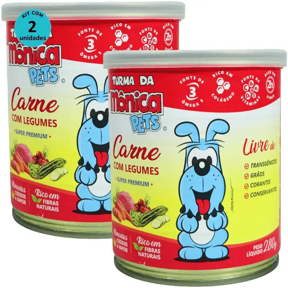 Ração Úmida Turma da Mônica Pets Carne com Legumes 280g Para Cães Adultos Kit 2 un