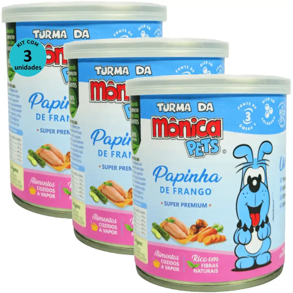 Ração Úmida Turma da Mônica Pets Papinha de Frango 280g Para Cães Filhotes Kit 3 un
