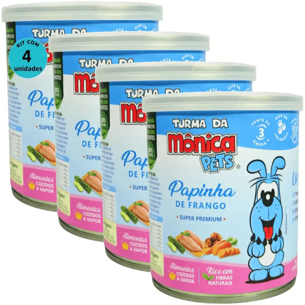 Ração Úmida Turma da Mônica Pets Papinha de Frango 280g Para Cães Filhotes Kit 4 un