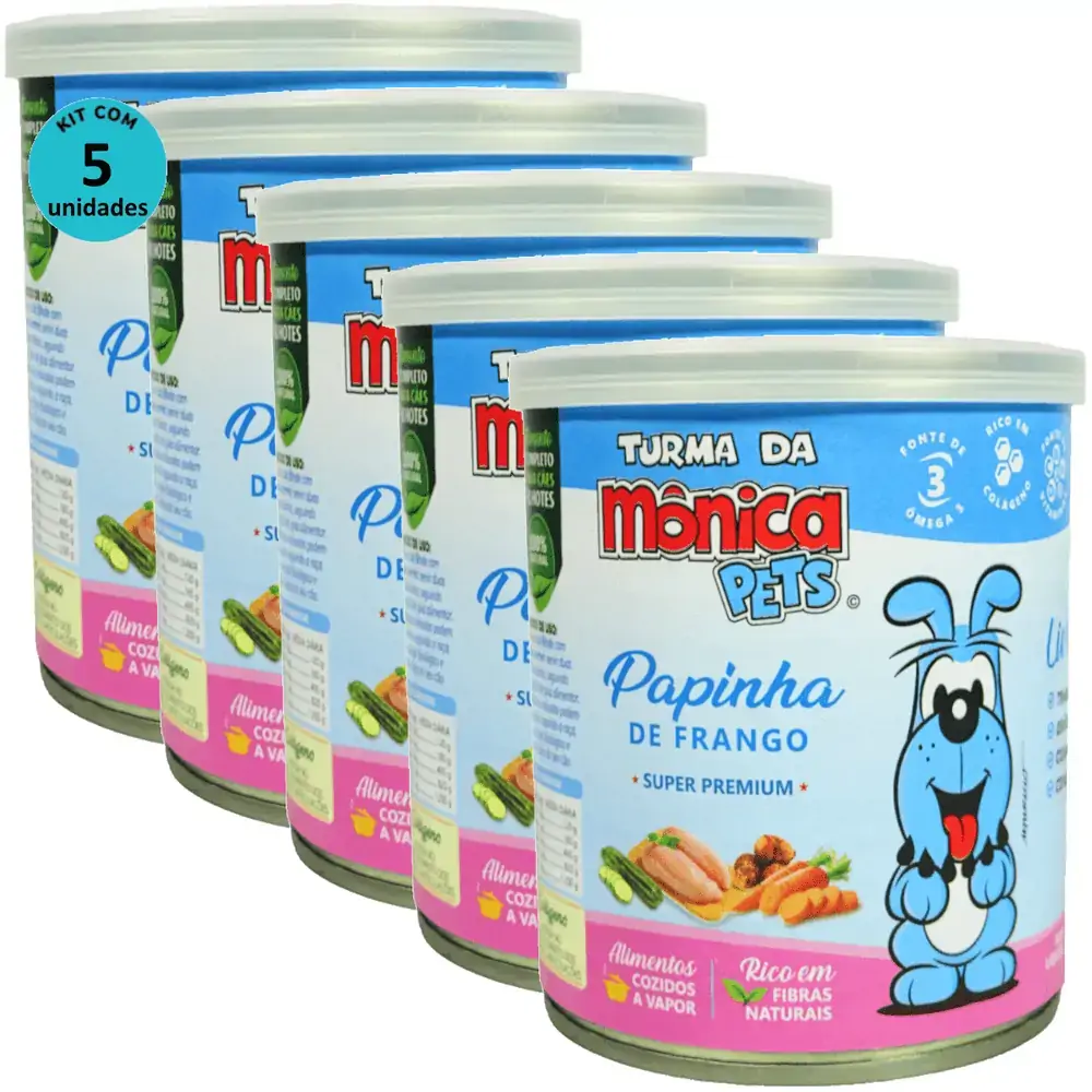 Ração Úmida Turma da Mônica Pets Papinha de Frango 280g Para Cães Filhotes Kit 5 un