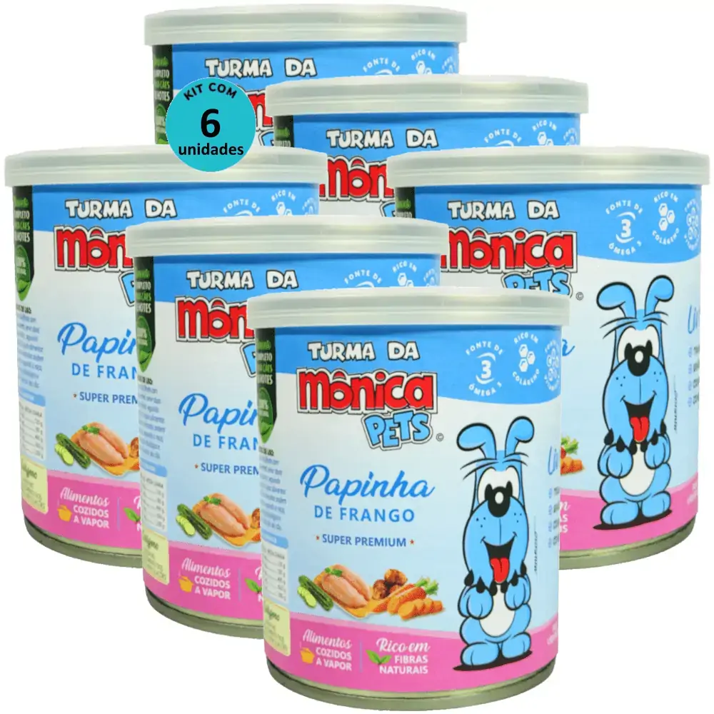 Ração Úmida Turma da Mônica Pets Papinha de Frango 280g Para Cães Filhotes Kit 6 un