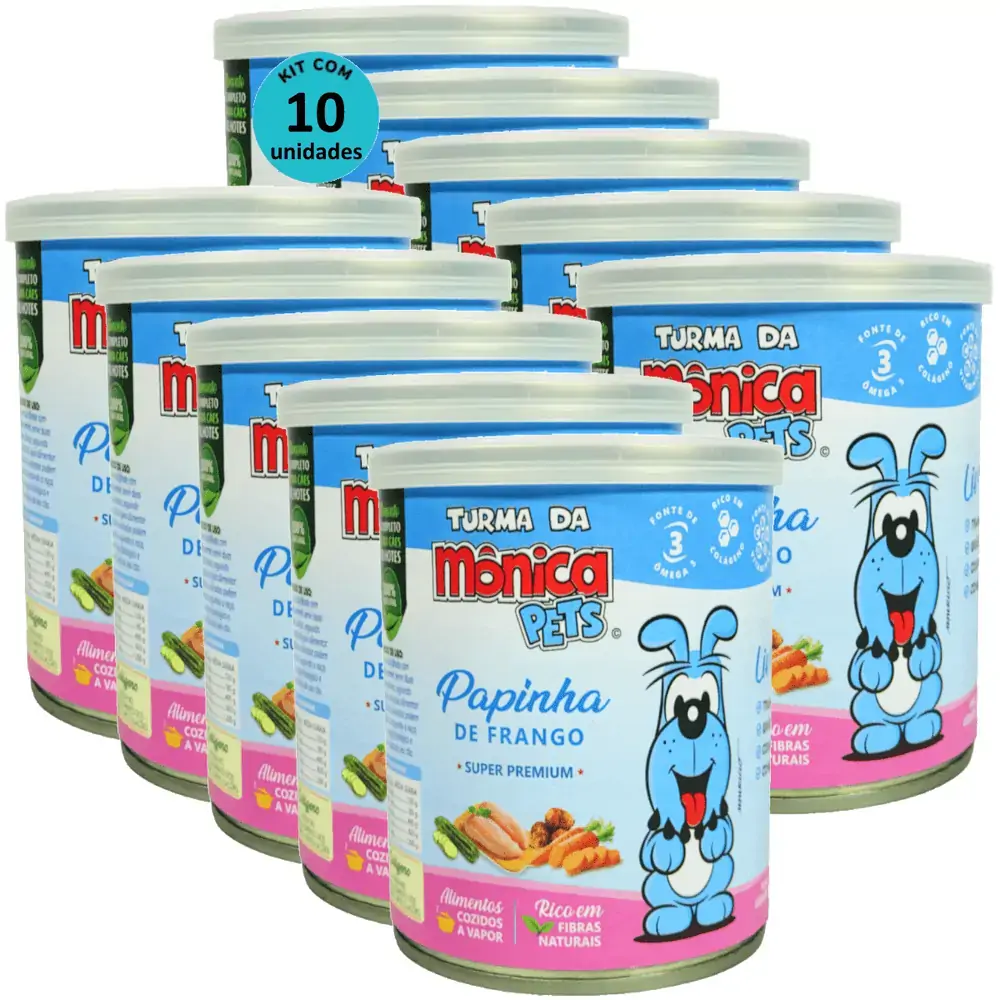 Ração Úmida Turma da Mônica Pets Papinha de Frango 280g Para Cães Filhotes Kit 10 un