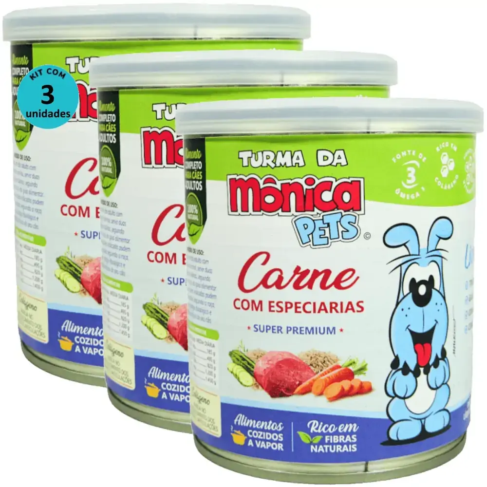 Ração Úmida Turma da Mônica Pets Carne com Especiarias 280g Para Cães Adultos Kit 3 un