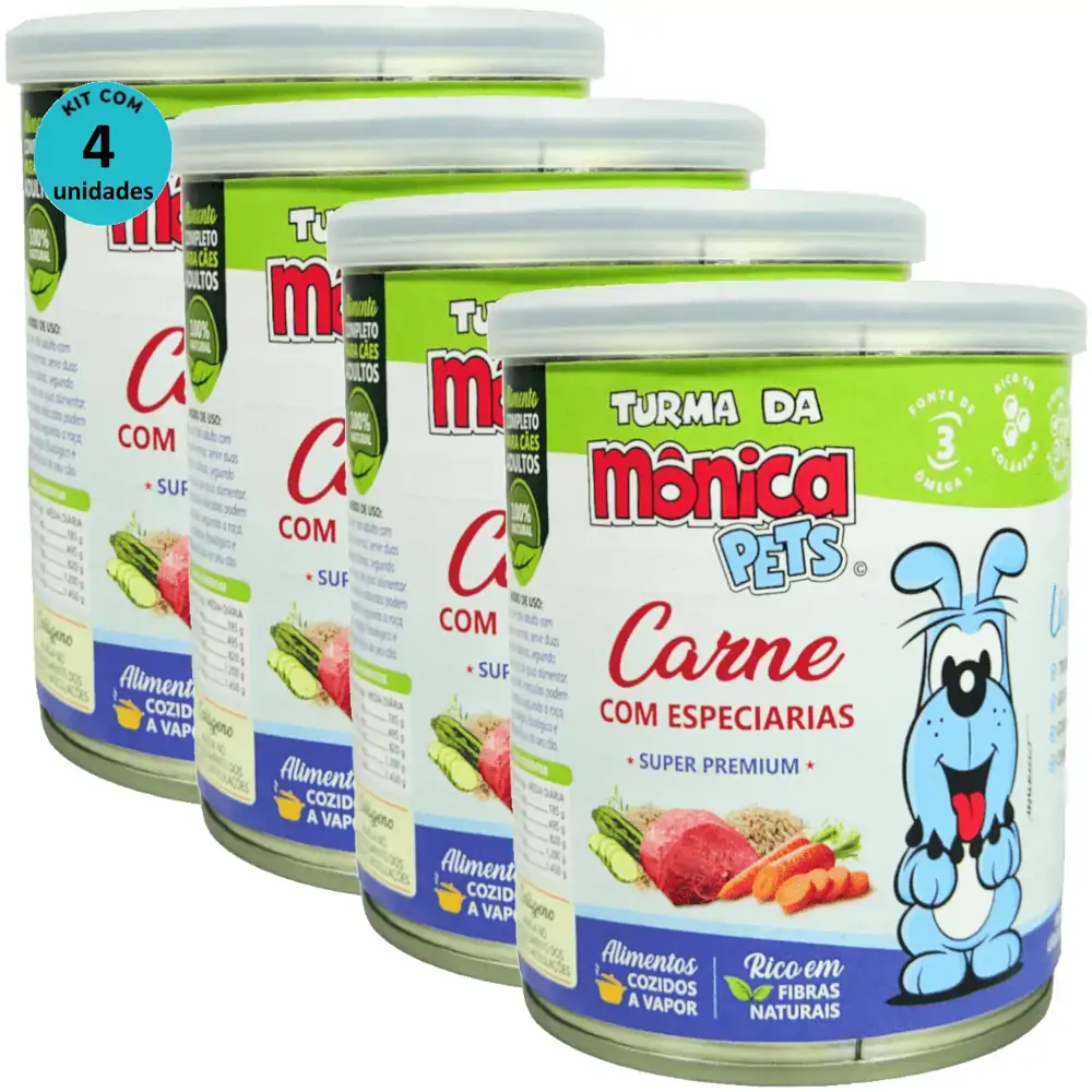 Ração Úmida Turma da Mônica Pets Carne com Especiarias 280g Para Cães Adultos Kit 4 un