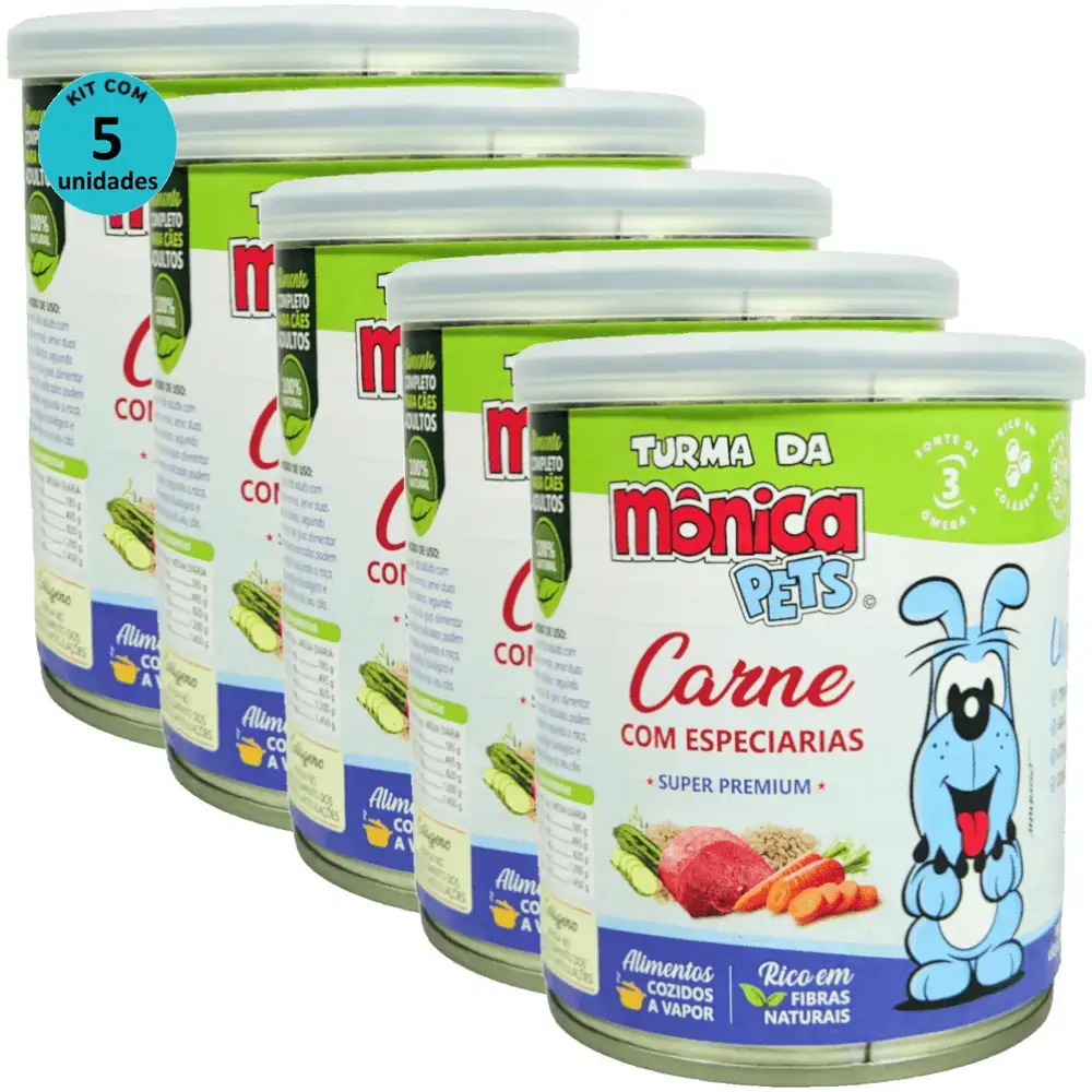 Ração Úmida Turma da Mônica Pets Carne com Especiarias 280g Para Cães Adultos Kit 5 un