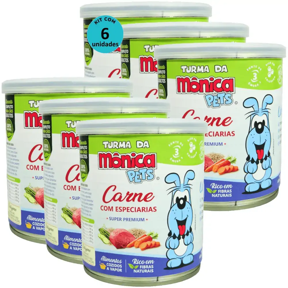 Ração Úmida Turma da Mônica Pets Carne com Especiarias 280g Para Cães Adultos Kit 6 un