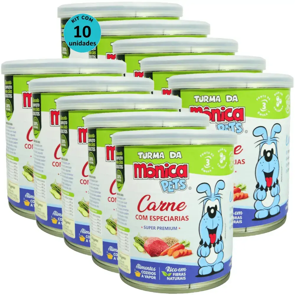Ração Úmida Turma da Mônica Pets Carne com Especiarias 280g Para Cães Adultos Kit 10 un