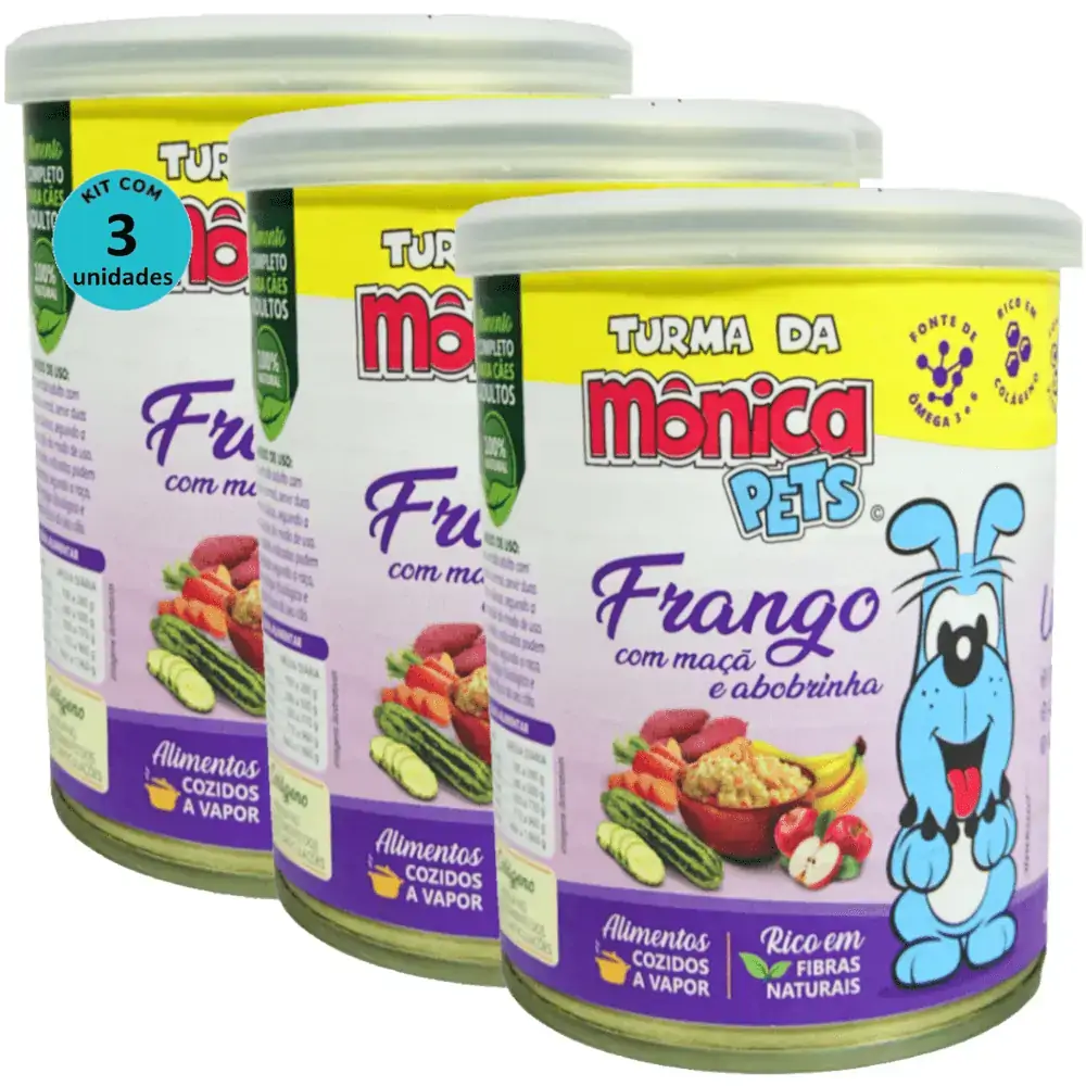 Ração Úmida Turma da Mônica Pets Frango com Maçã e Abobrinha 280g Cães Adultos Kit 3 un