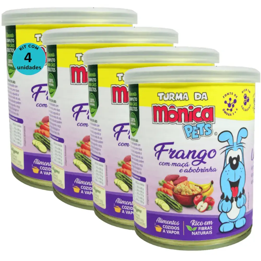 Ração Úmida Turma da Mônica Pets Frango com Maçã e Abobrinha 280g Cães Adultos Kit 4 un