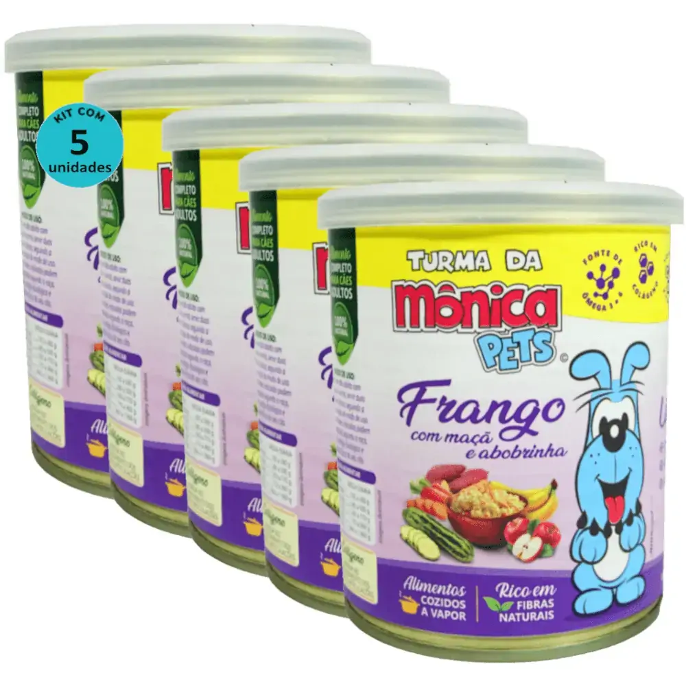 Ração Úmida Turma da Mônica Pets Frango com Maçã e Abobrinha 280g Cães Adultos Kit 5 un