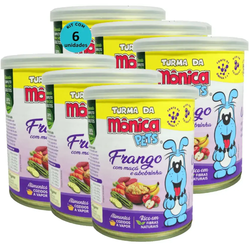 Ração Úmida Turma da Mônica Pets Frango com Maçã e Abobrinha 280g Cães Adultos Kit 6 un