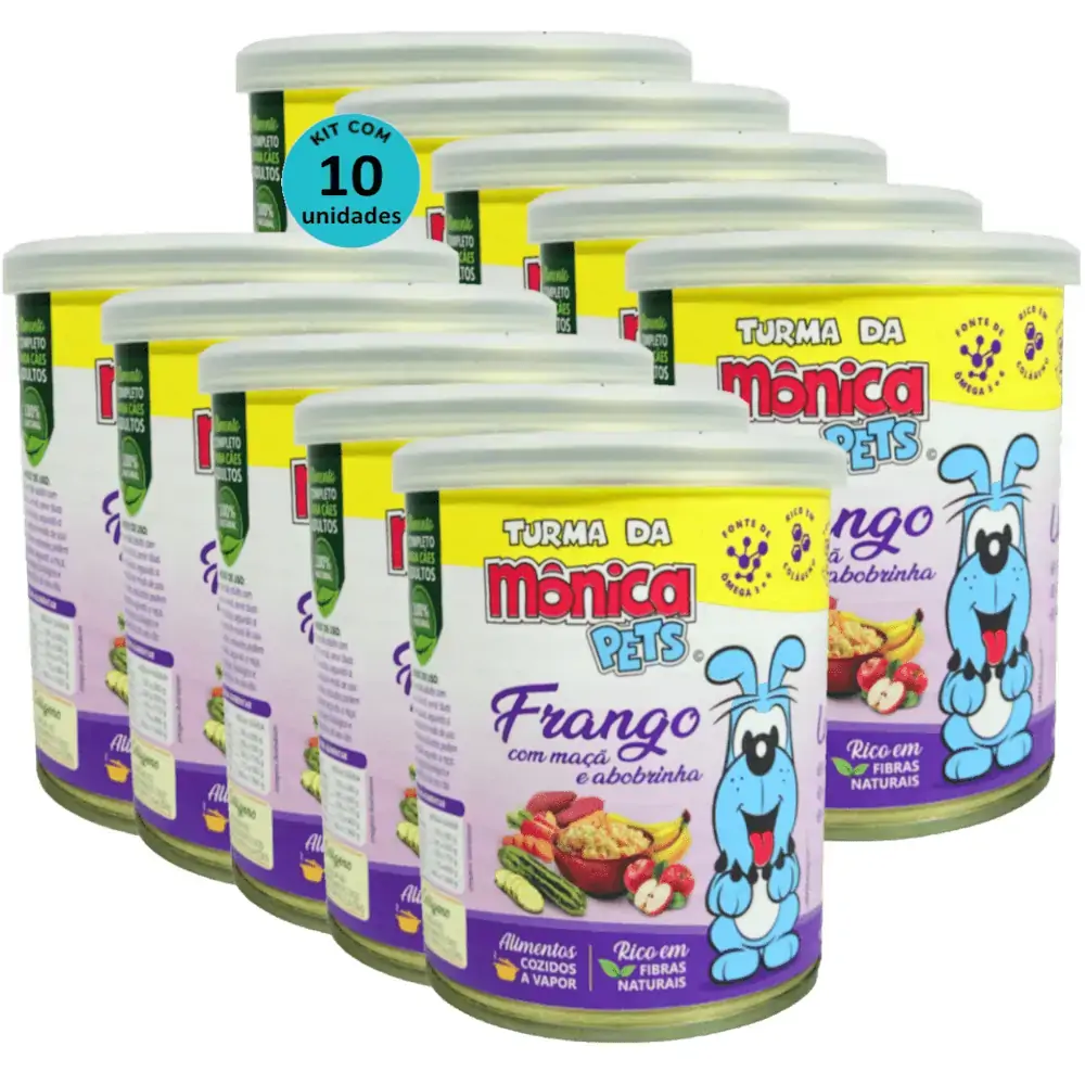 Ração Úmida Turma da Mônica Pets Frango com Maçã e Abobrinha 280g Cães Adultos Kit 10 un