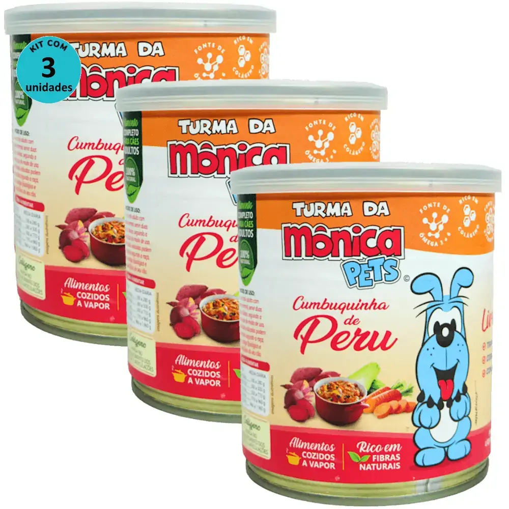 Ração Úmida Turma da Mônica Pets Cumbuquinha de Peru 280g Para Cães Adultos Kit 3 un